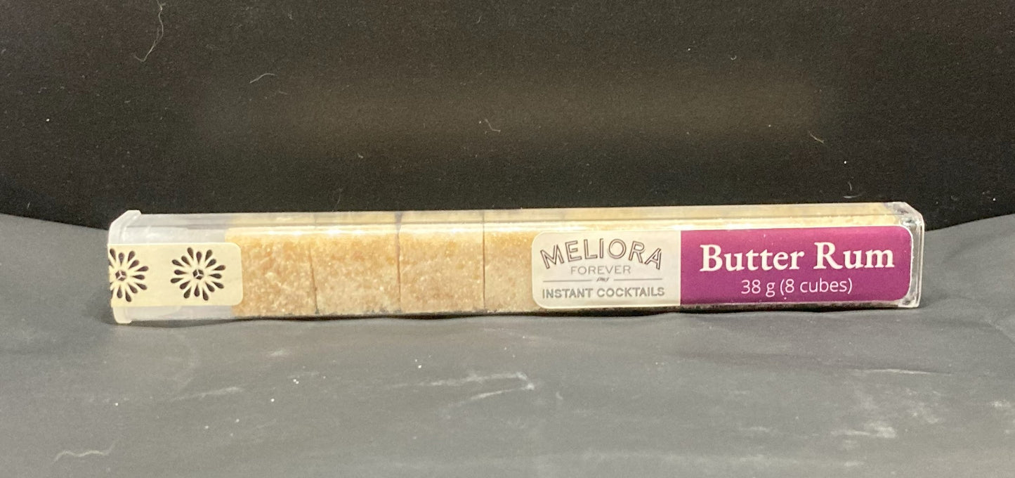 Instant cocktail cube to make a Butter Rum Cocktail, which includes Cane sugar, demerara sugar, Bittercube Blackstrap bitters, butter rum compound.