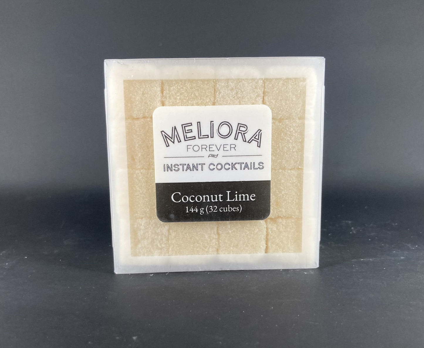 Instant cocktail cube to make a Coconut Lime Cocktail, which includes Cane sugar, Scrappy's Lime bitters, coconut powder, lime powder, lime oil, coconut concentrate, coconut cream extract.