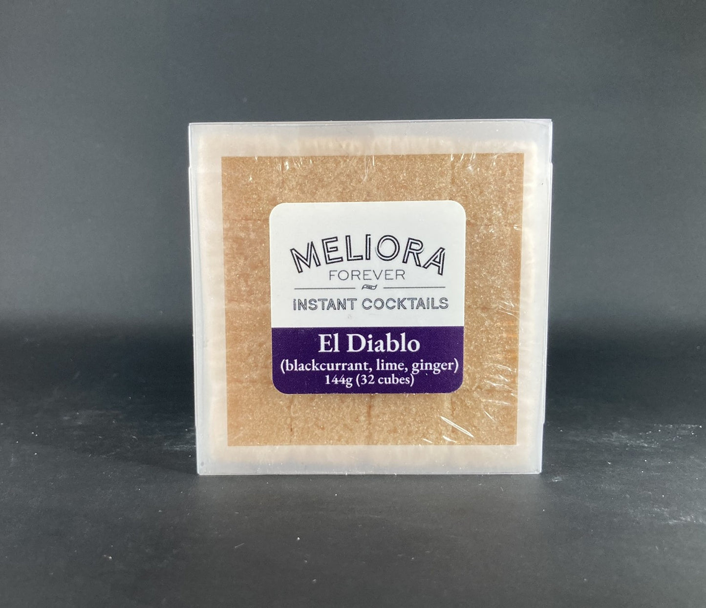 Instant cocktail cube to make a El Diablo (Blackcurrant, Lime, Ginger) Cocktail, which includes  Cane sugar, Bittermen's Buckspice Ginger bitters, blackcurrant artisan flavor, blackcurrant extract, lime oil, lime powder. 32 Count Box