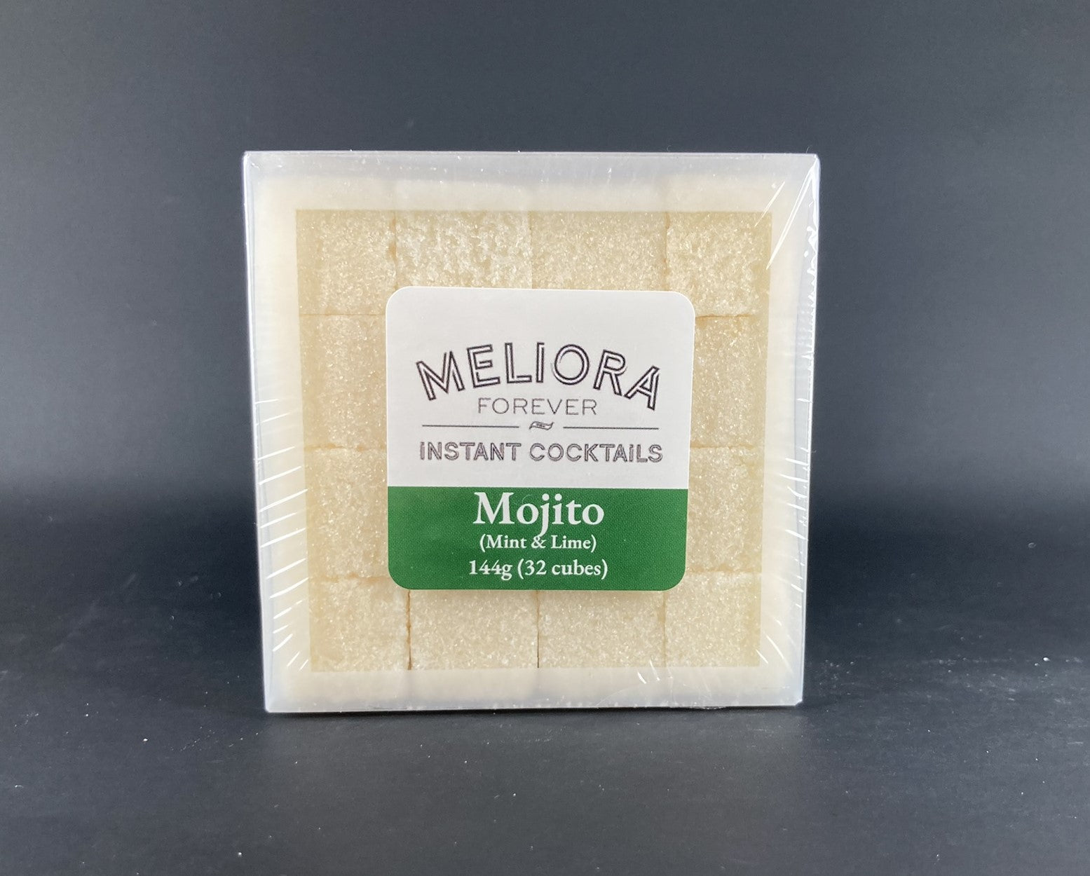 Instant cocktail cube to make a Mojito, which includes Cane sugar, Scrappy's Lime bitters, mojito libre extract, lime powder, mint powder, mojito compound, lime oil, mint oil.