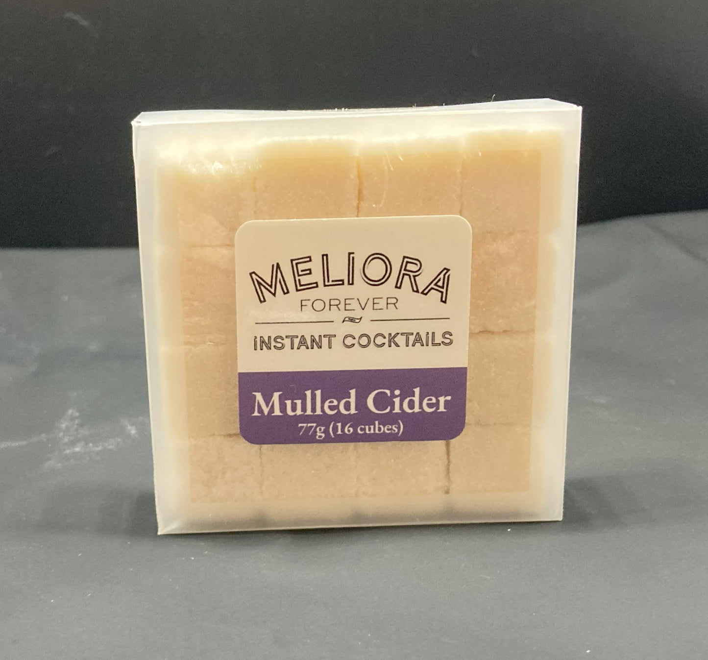 Instant cocktail cube to make a Mulled Cider (Apple, Cinnamon, Orange, Spices) Cocktail, which includes Cane sugar, Bar Keep Organic Apple bitters, apple extract, orange extract, cinnamon extract, spice extract, ginger extract, orange powder, apple powder, cinnamon powder. 16 Count Box.