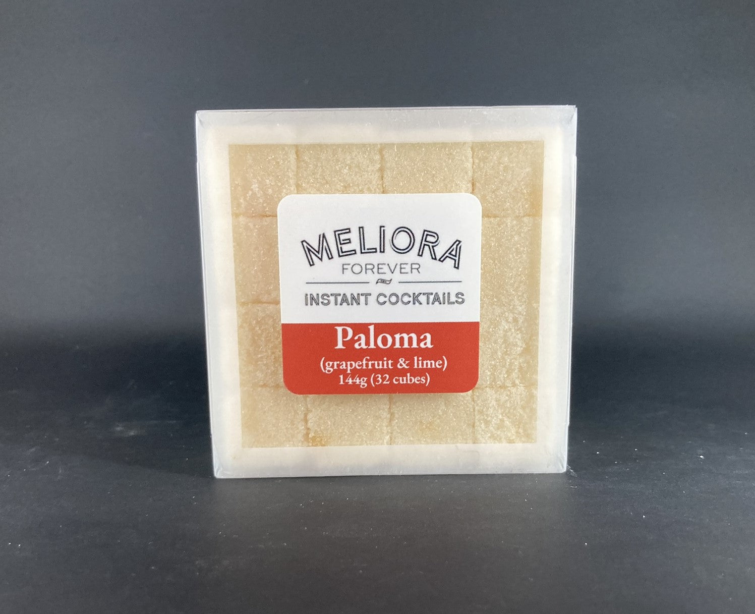 Instant cocktail cube to make a Paloma (Grapefruit & Lime) Cocktail, which includes  Cane sugar, Bittermen's Hopped Grapefruit bitters, grapefruit artisan flavor, lime oil, grapefruit powder, lime powder, grapefruit extract. 32 Count Box