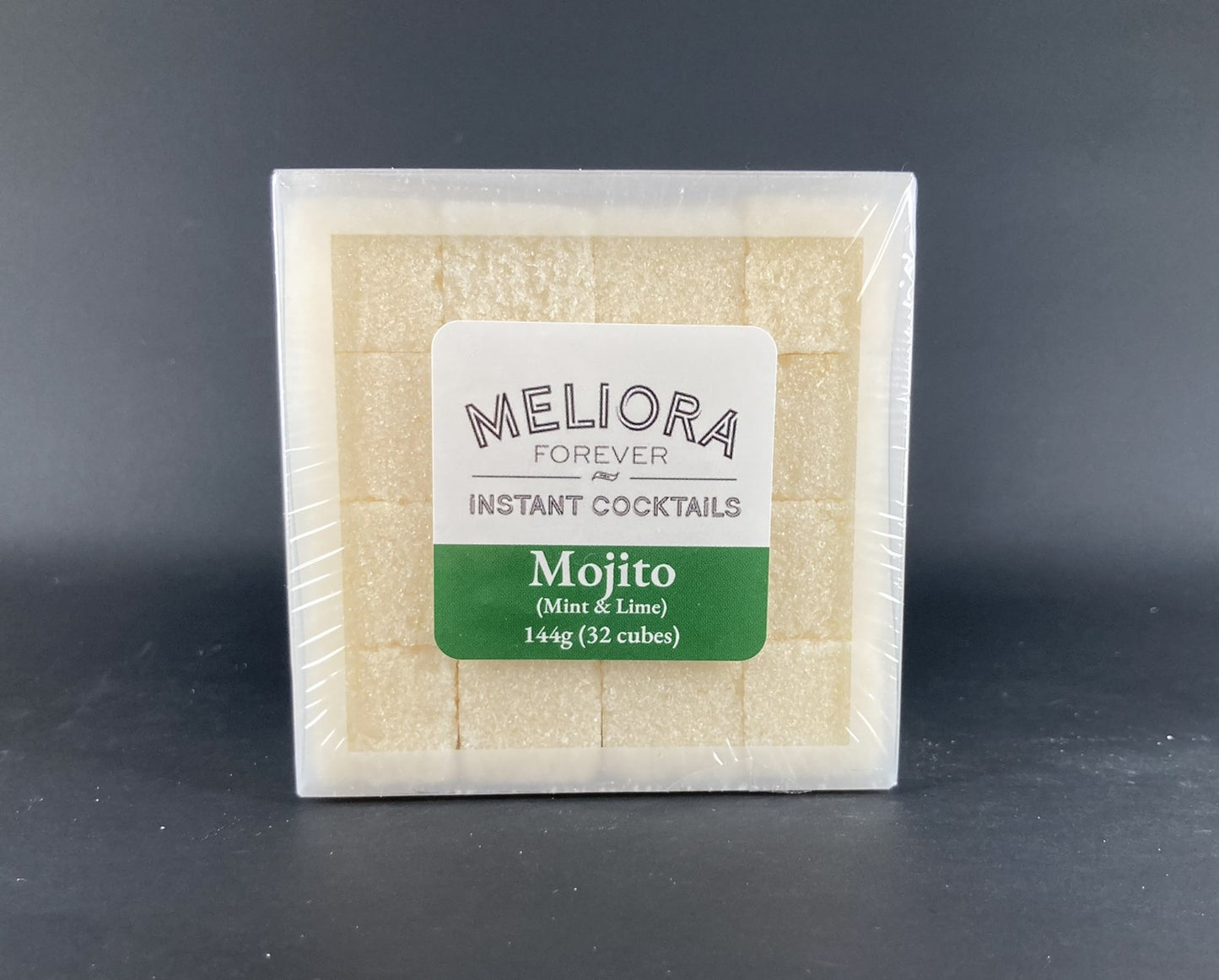 Instant cocktail cube to make a Mojito, which includes Cane sugar, Scrappy's Lime bitters, mojito libre extract, lime powder, mint powder, mojito compound, lime oil, mint oil.
